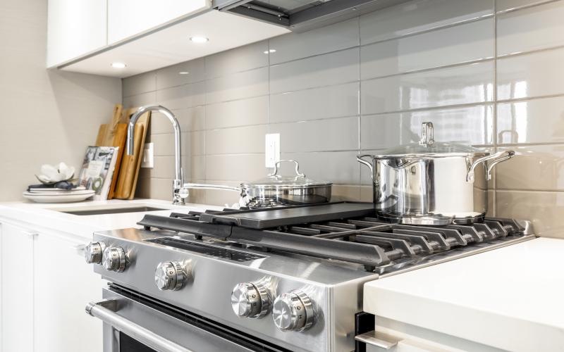 a kitchen with stainless steel appliances