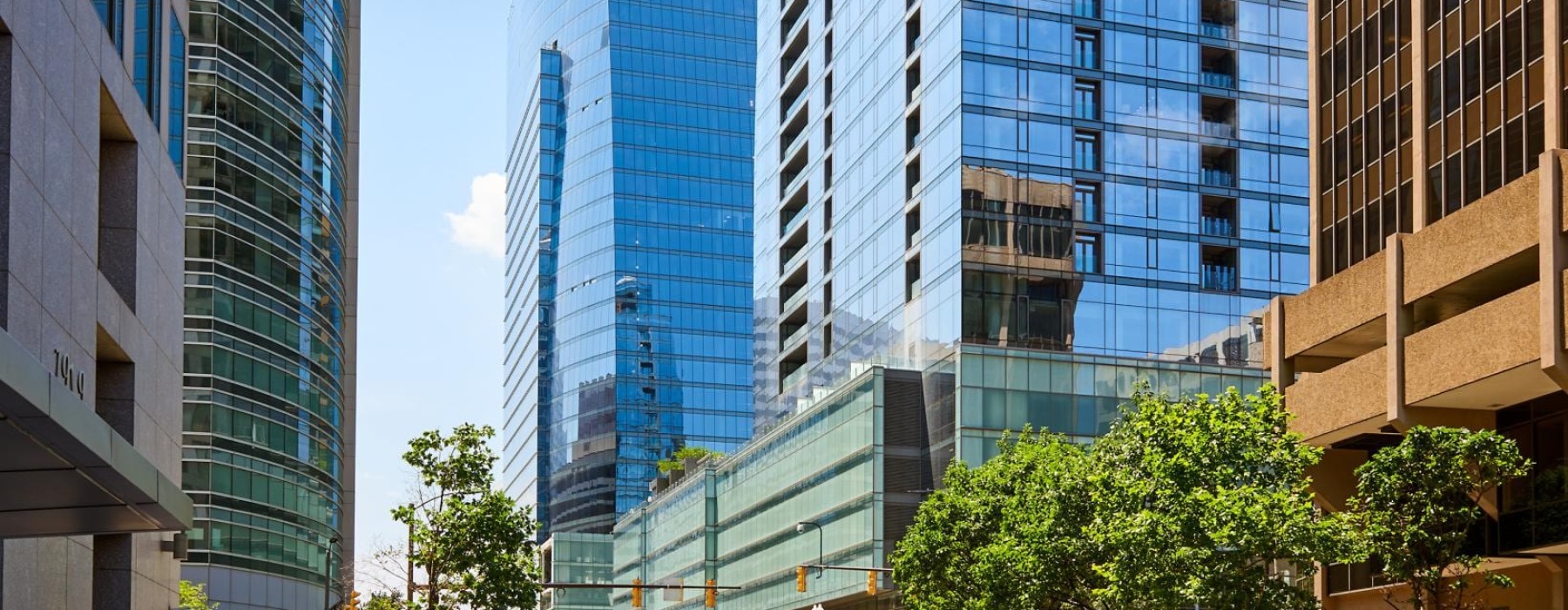 a street with tall buildings on either side of it